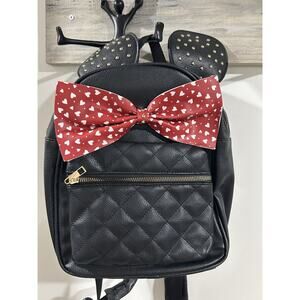Olivia Miller Disney Minnie Mouse Studded Backpack Black Red Hearts Bow Quilted